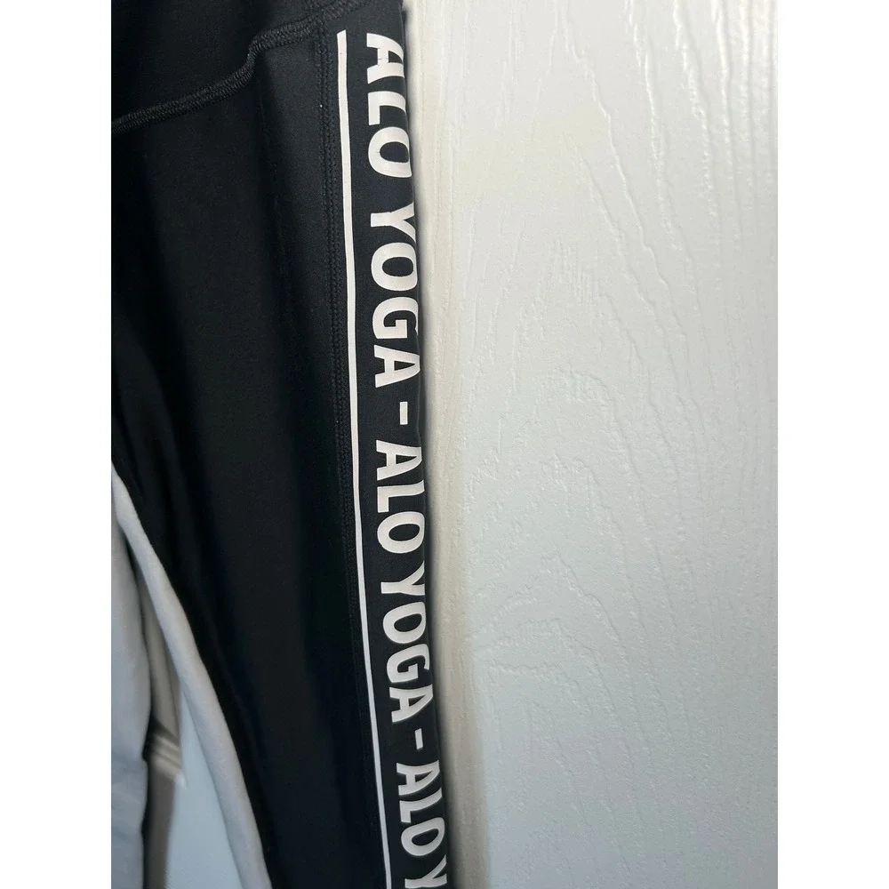 Alo Yoga Leggings High Waist Logo Side Stripe Small Black Mesh Colorblock Active